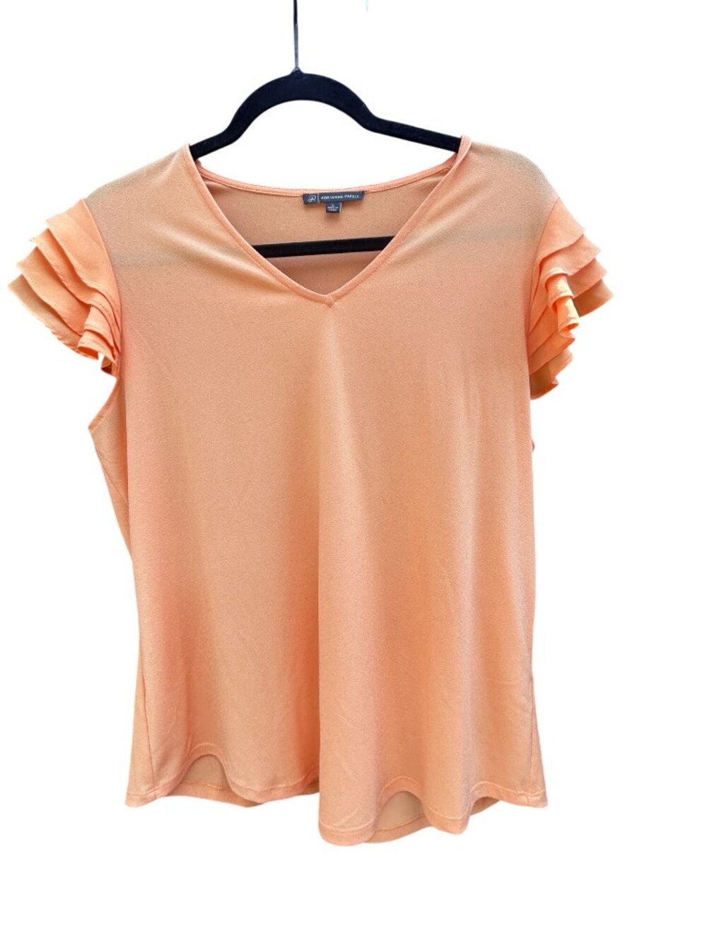 Adrianna Papell Peach Ruffle Sleeve V-Neck Blouse Womens Large1953